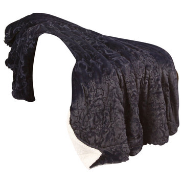 Batik Faux Fur & Sherpa Throw Blanket, Peacoat, 60"x80"