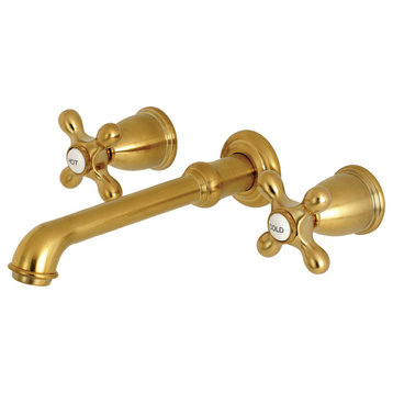 Kingston Brass Two-Handle Wall Mount Tub Faucet, Brushed Brass