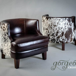 Cowhide Feature Armchairs Choc & White - Armchairs And Accent Chairs