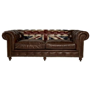 Dark Brown Leather Union Jack Sofa, Andrew Martin Rebel