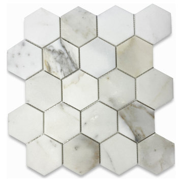 Calacatta Gold Calcutta Marble 3 inch Hexagon Mosaic Tile Honed, 1 sheet