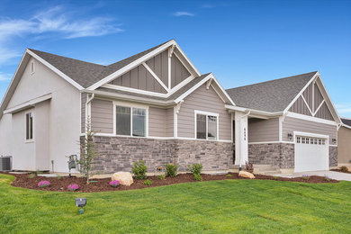 Arts and crafts gray one-story concrete fiberboard exterior home photo in Salt Lake City