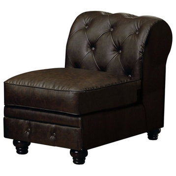 Furniture of America Caelan Faux Leather Tufted Armless Chair in Brown