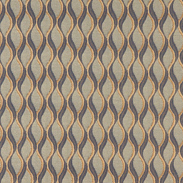 Blue and Gold Wavy Striped Durable Upholstery Fabric By The Yard