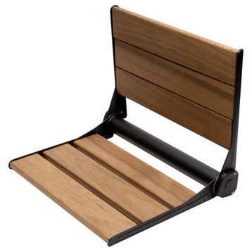 Black Matte 17" Wide Foldable Teak Shower Seat With Backrest