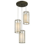 Crystal Lighting Palace - Industrial Bird Cage Fabric Shade 3 Light Adjustable Pendent , Antique Bronze - Delightfully chic over a dining room table, breakfast bar or kitchen island, this 3-light cage pendant light is a clear winner for form and function. Adjustable height rods make it that much more accommodating.
