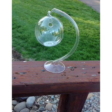 Hanging Round Clear Glass Sphere Planter With Glass Stand