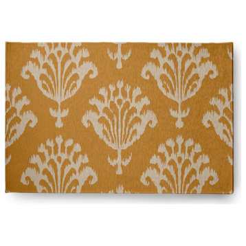 Floral Fan I-Kat Pattern Soft Chenille Area Rug, Gold, 2'x3'