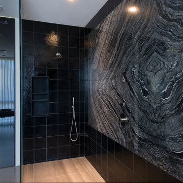 Georgina Avenue Santa Monica luxury home modern black marble primary bathroom sh
