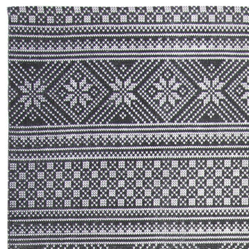 Bohemian Area Rug, Soft Cotton With Southwestern Ivory Geometric Pattern, Black