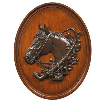 Plaque Horse Noble Equestrian Wood Bronze Finish Resin Hand Painted
