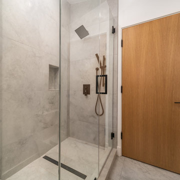 Curbless Shower with Linear Drain and Large-Format Tile