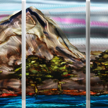 Terrain - Brown, Green, Pink & Blue Abstract Metal Painting, Unique Wall Art,