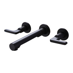 RBROHANT - Two Handles Wall Mounted Bathroom Sink Faucet, Solid Brass, Matte Black - Bathroom Sink Faucets