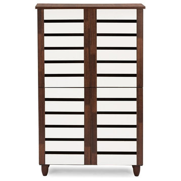 Gisela Oak and White 2-Tone Shoe Cabinet With 4 Door