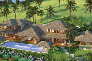 Photo of a large beach style two-storey exterior in Hawaii.