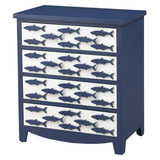Maklaine Contemporary Wood 4 Drawer Dresser in Ocean Blue and White - Beach Style - Dressers ...