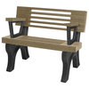 Bench, Cambridge w/Back, with Armrests, 4', Black Legs, Weathered Wood color