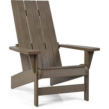 Unique Adirondack Chair, HDPE Construction & Straight Slatted Back, Weatherwood