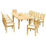 Teak Deals - 11-Piece Outdoor Teak Dining Set: 94" Rectangle Table,10 Mas Stacking Arm Chairs - Set includes: 94" Double Extension Rectangle Dining Table and 10 Stacking Arm Chairs.