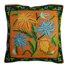 Mogul Interior - Decorative Cushion Covers Handmade Woolen Suzani Embroidered Indian Pillow Case - Pillowcases and Shams