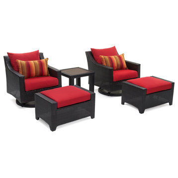 Deco Deluxe 5 Piece Sunbrella Outdoor Motion Club and Ottoman Set, Sunset Red
