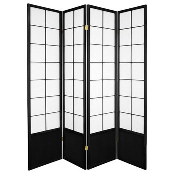 Classic Room Divider, Lattice Frame & Translucent Paper Screens, Black/4 Panels