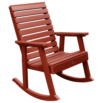 Outdoor Rocking Chair, Plastic Construction With Slatted Seat & Back, Rustic Red