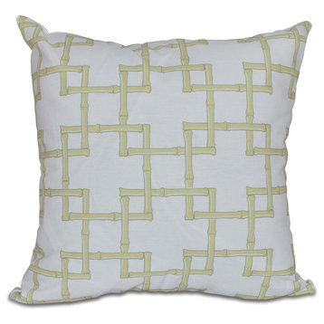 Bamboo 2, Geometric Print Outdoor Pillow, Green, 18"x18"