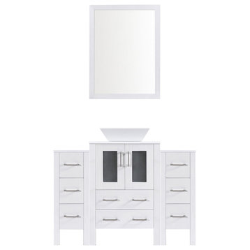 Modern Vanity Set With Two Sink Bases With Mirrors and Five Drawer Bases, White,