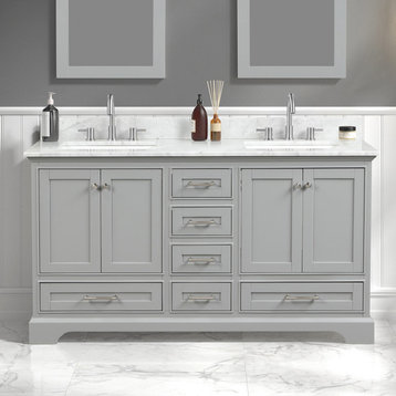 Bath Vanity, Marble Top, Grey, 60'' With Sink