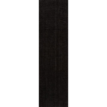 Pata Hand Woven Chunky Jute Black 2 ft. x 8 ft. Runner Rug