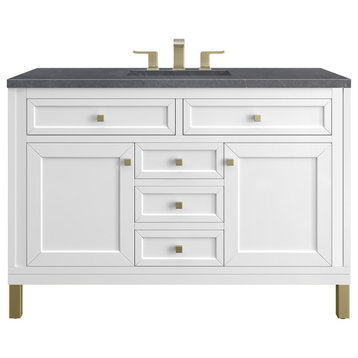 Chicago 48" Single Vanity, Glossy White, 3CM Charcoal Soapstone Top
