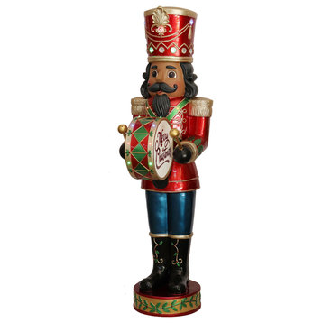 Indoor/Outdoor Christmas Decor, 5' Nutcracker and Bass Drum With Moving Hands