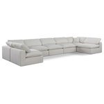 Meridian Furniture - Comfy Upholstered U-Shaped Modular Sectional, Cream, 7-Piece: 5 Armless Chair, 2 Corner Chair, Linen Textured Fabric - Give your space a whole new look with this cream Comfy linen textured fabric sectional. This handsome sectional fits nicely with other items in the Comfy collection and is a versatile seating option designed for adaptability, comfort and style. Wrapped in rich cream durable linen textured fabric upholstery, this sectional offers a plush embrace of overstuffed down feather cushions, carefully crafted to deliver the highest level of comfort. The perfect seat for creating an oasis for relaxation, this sectional has thick foam surrounding its frame for added support and coziness.