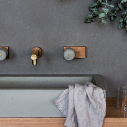 Avaa Round Concrete Tapware & Timber Backplates, Maddie Basin, Jo-Hannah Spout - Bathroom Fixtures