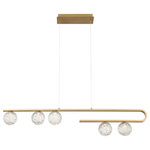 Eurofase - Eurofase Phillimore 5-Light Linear LED Chandelier, Gold/Clear - A curved and supports ice glass orbs