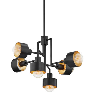 North 6 Light Chandelier Soft Black/Gold Leaf Frame