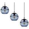 Unique Optic Hand Blown Glass Pendant Lights, Brushed Nickel, Set of 3, Blue