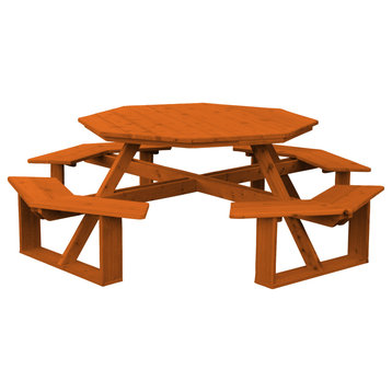 Cedar Octagon Picnic Table with Attached Benches, Redwood Stain