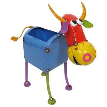 Colorful Small Metal Cow Planter for Indoor and Outdoor Flower Pot Decoration