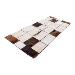 Unique Handmade Cowhide Patchwork Hallway Runner, Brown White, 6'7"x2'7" - Hall And Stair Runners