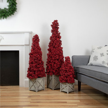 50" Red Berry Cone Potted Christmas Topiary