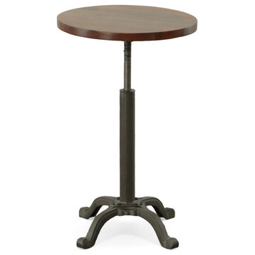 Monticello Adjustable Height Accent Table, Chestnut Top and Industrial Cast Iron