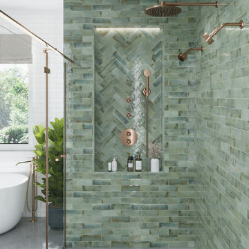 Glossy Sage Green Ceramic Subway Tile