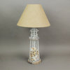 White and Grey Metal Real Shell Lighthouse Table Lamp with Burlap Shade Set of