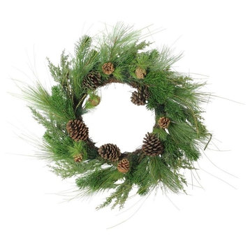 24" Pine Cones and Mixed Pine Needles Christmas Wreath, Unlit
