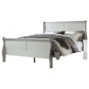 Benzara BM221308 Sleigh Design Twin Size Bed with Rectangular Thin Legs, Silver
