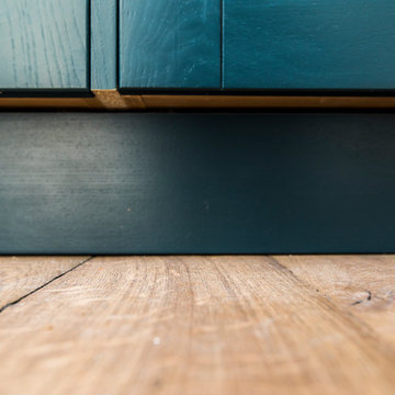 Copper, grey, and blue colour palette for new Kitchen Design