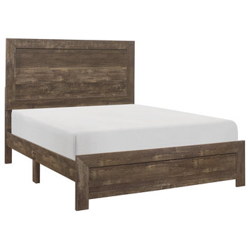 Benzara BM219066 Panel Design Queen Size Bed with Block Legs Support, Brown